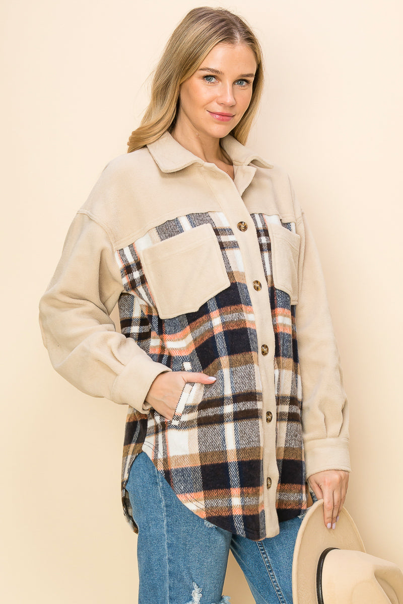 WK0044 PK3 Plaid Long Sleeve Shacket | Burzip Inc #WK0044-PK3