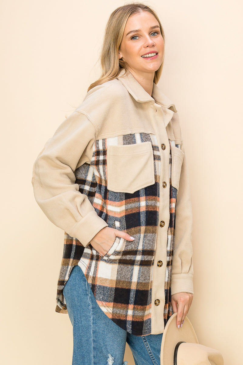 WK0044 PK3 Plaid Long Sleeve Shacket | Burzip Inc #WK0044-PK3