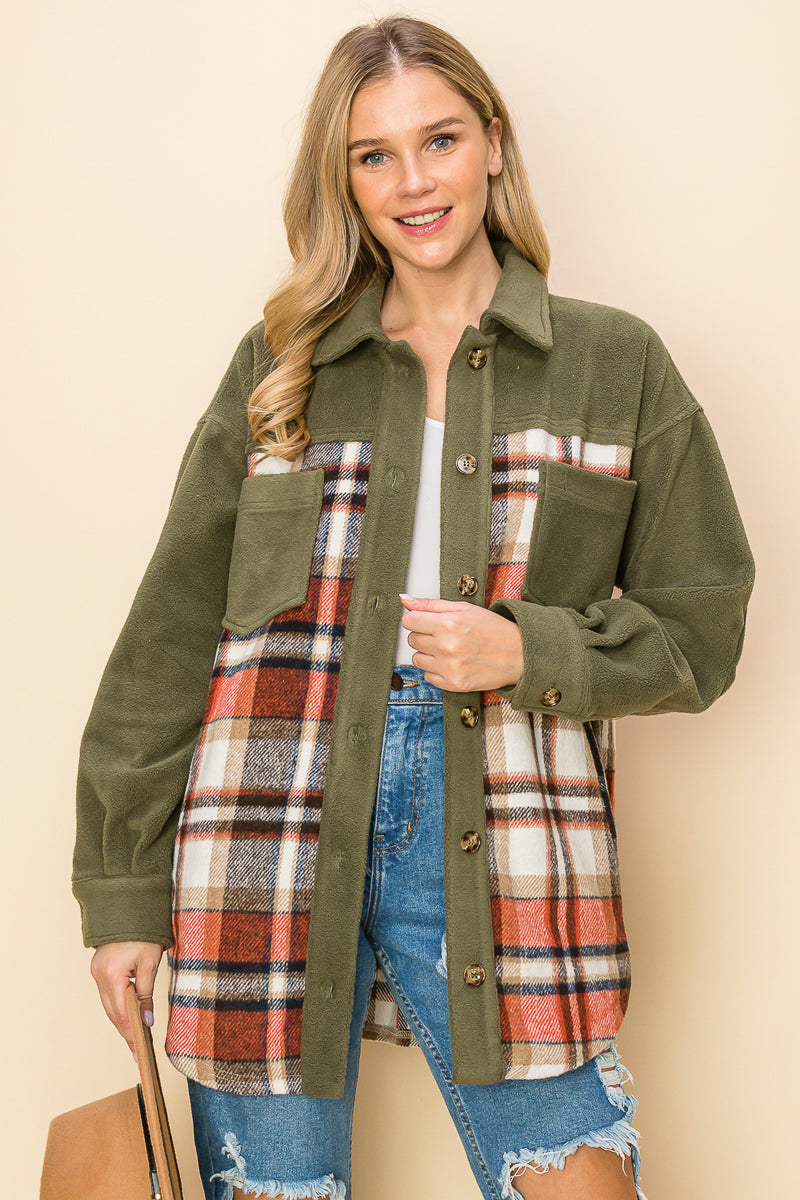 WK0044-1PC-PLAID LONG SLEEVE SHACKET-$20 (DISPLAY SAMPLE)