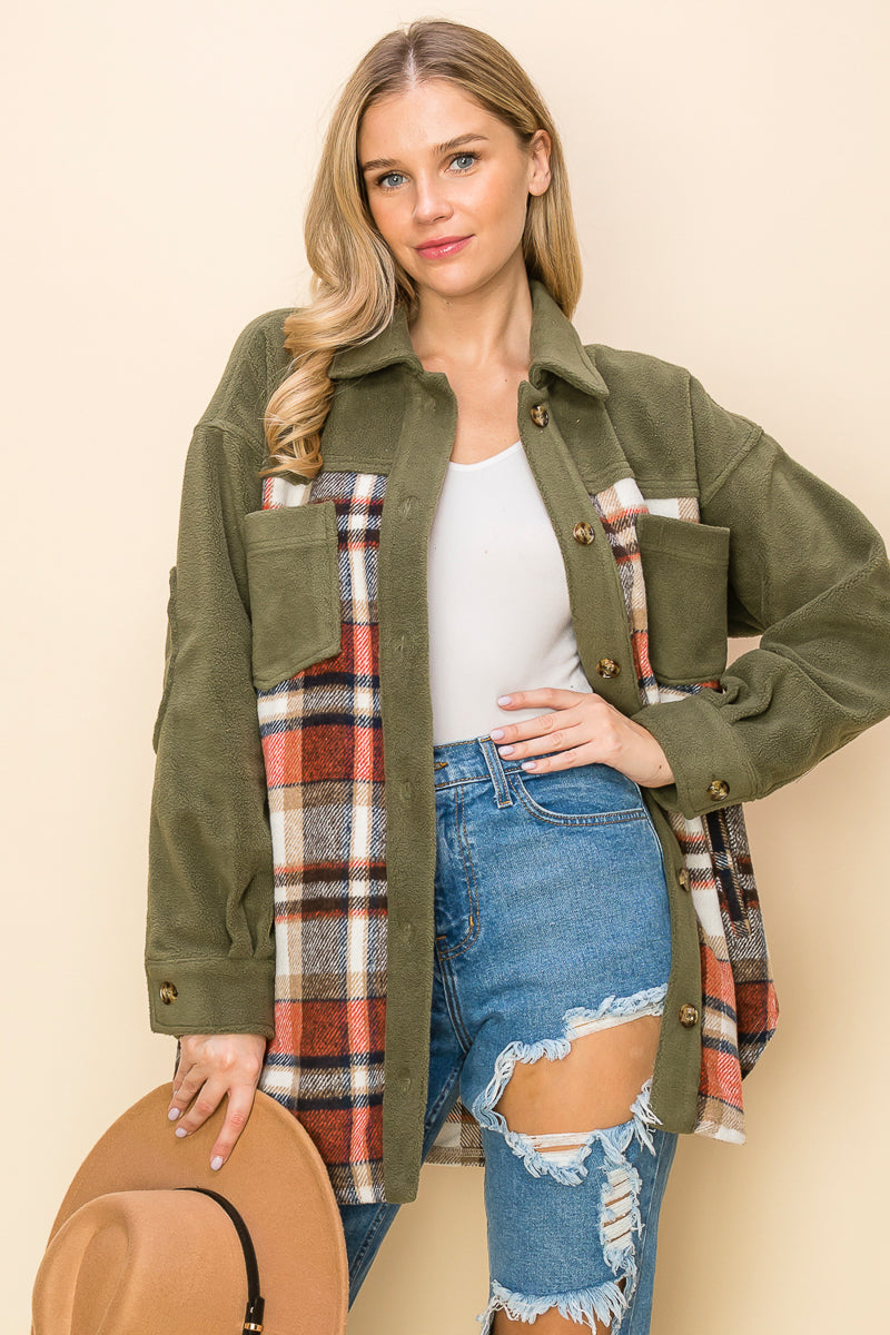 WK0044-1PC-PLAID LONG SLEEVE SHACKET-$20 (DISPLAY SAMPLE)