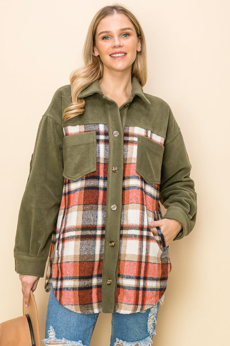 WK0044-1PC-PLAID LONG SLEEVE SHACKET-$20 (DISPLAY SAMPLE)