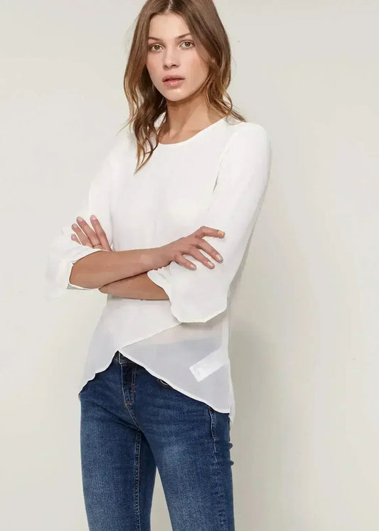 Blush & Cream Cross Hem Blouse For Women | Femstylo