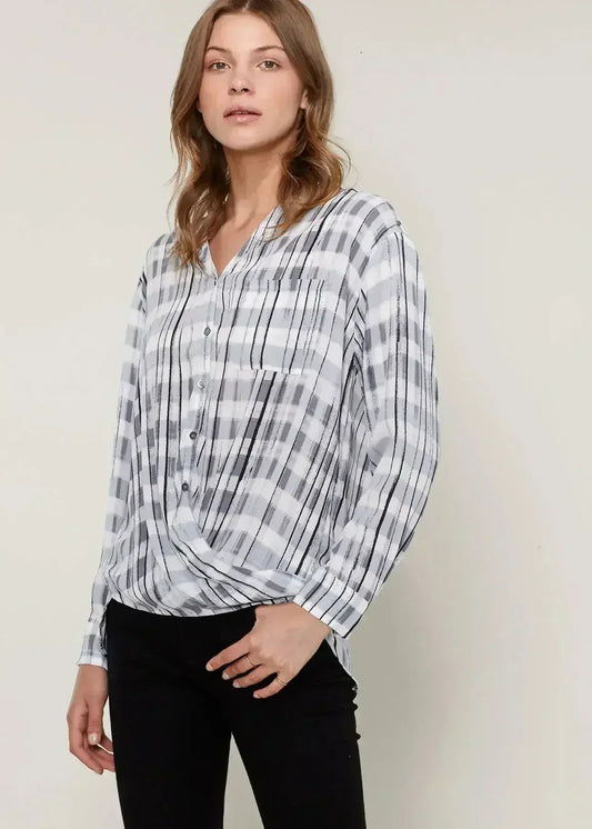 Printed Wrap Hem Checked Blouse | Femstylo
