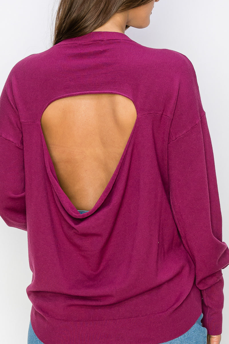 WT0001-CUTOUT DRAPED BACK PULLOVER (SMLXL)-$25
