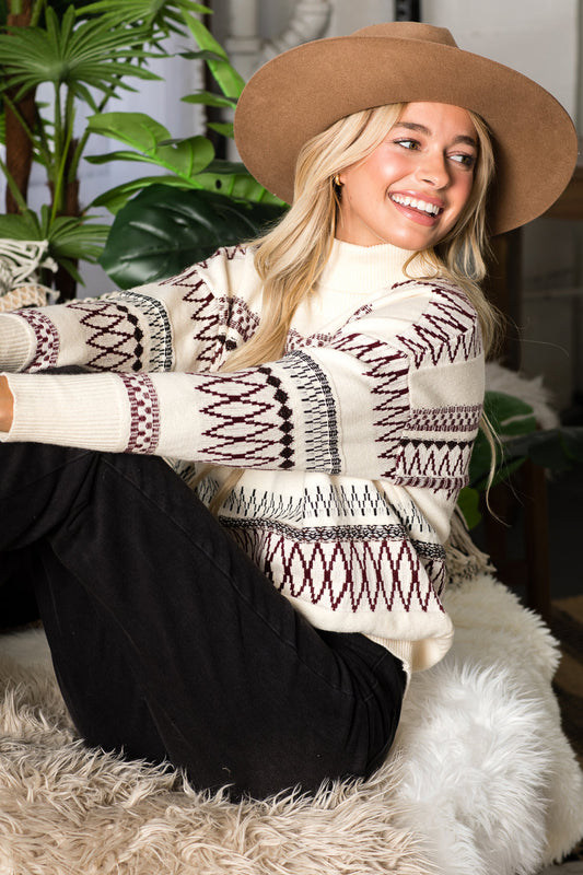 WT0004-PK3-BOHO ETHNIC PATTERN TURTLE NECK PULLOVER-$25 (SML=111=3PCS/PACK)
