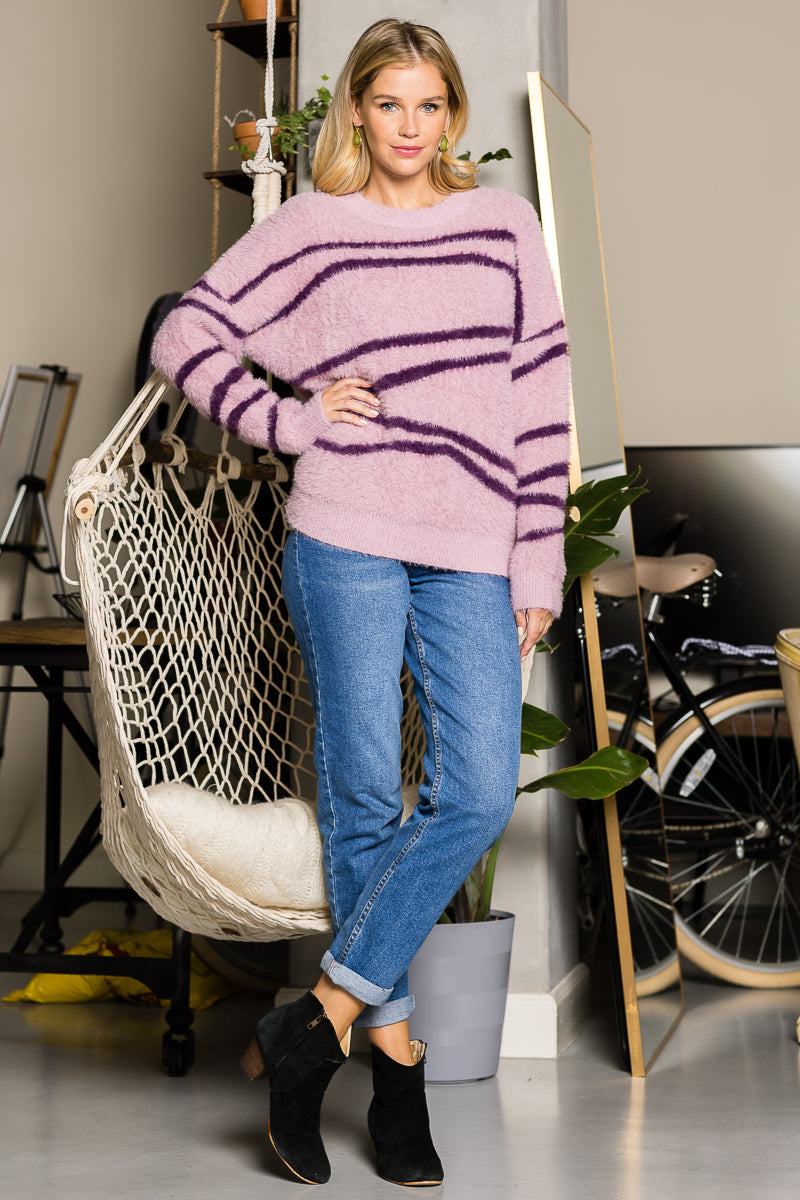 WT0011-PC-OVERSIZED ROUND NECK STRIPED PULLOVER-$28/PC (TEST SAMPLE)