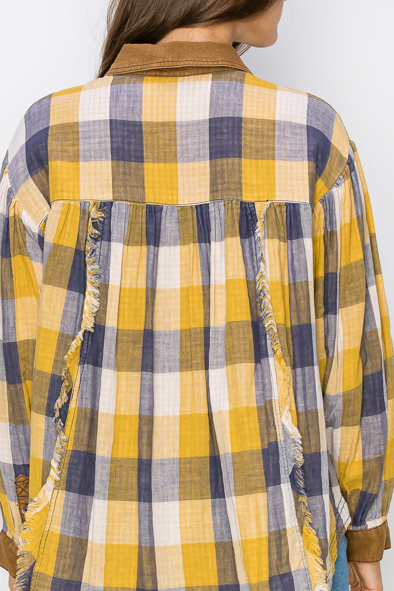 WT0035 PK3 Washed Balloon Sleeves Plaid Shirts | Burzip Inc #WT0035-PK3