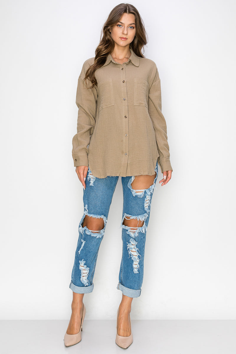 WT0039 PK4 Oversized Button Up Shirt | Burzip Inc #WT0039-PK4