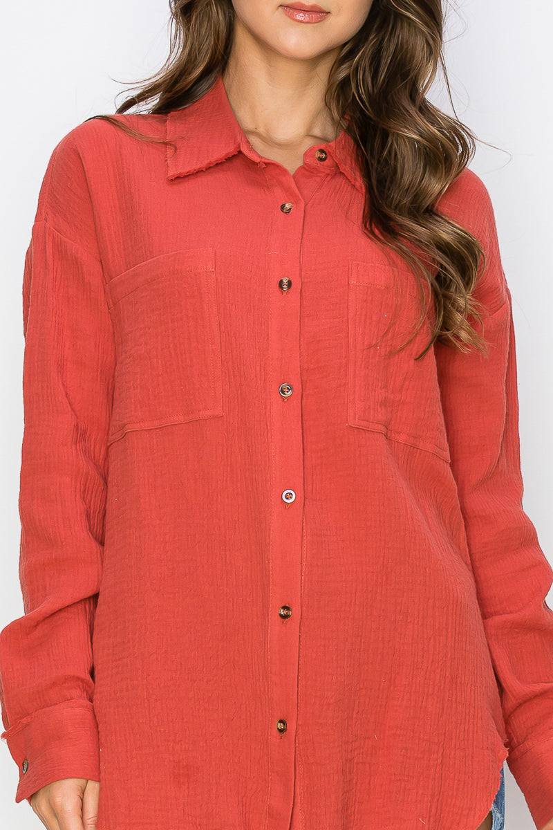 WT0039 PK4 Oversized Button Up Shirt | Burzip Inc #WT0039-PK4