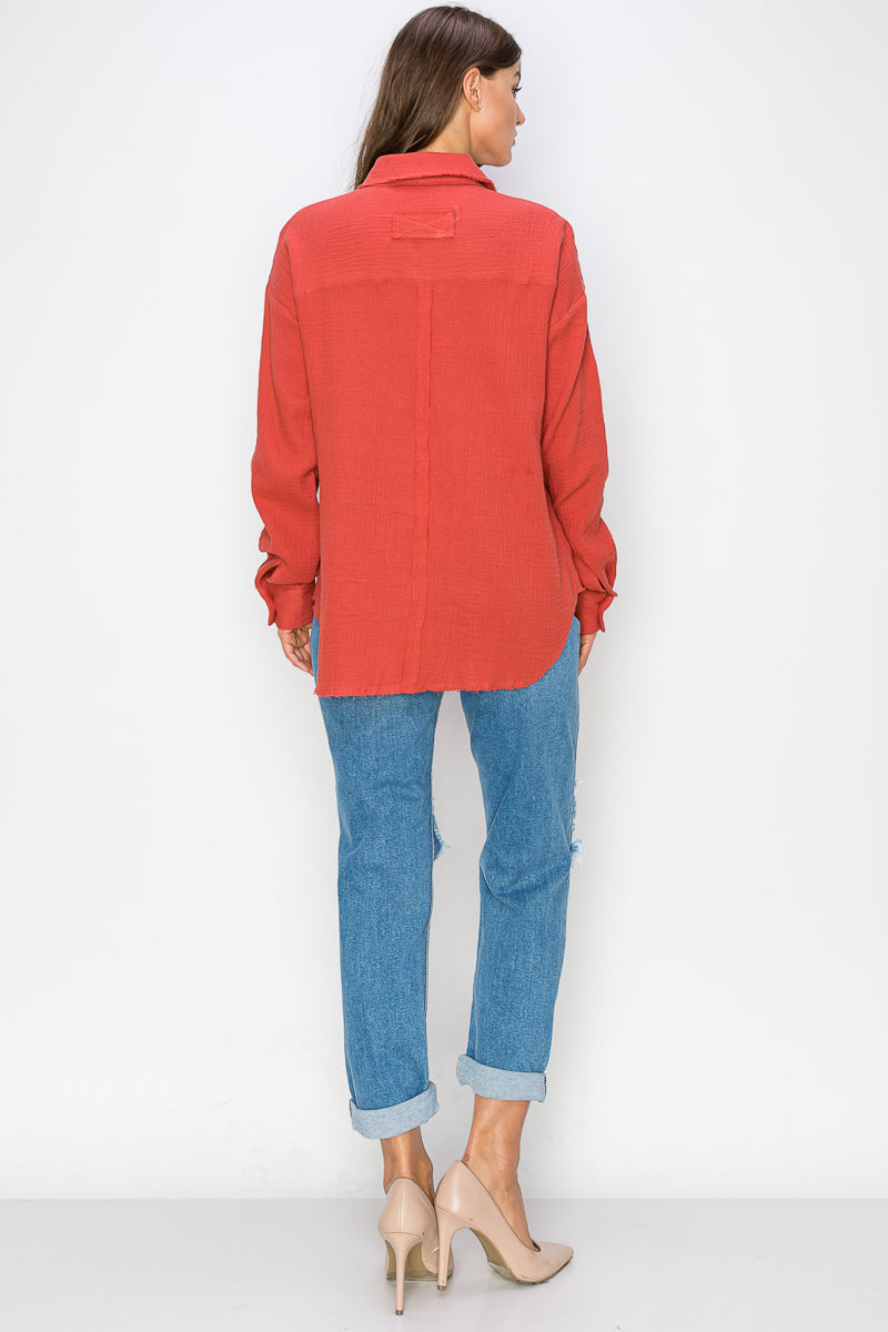 WT0039 PK4 Oversized Button Up Shirt | Burzip Inc #WT0039-PK4