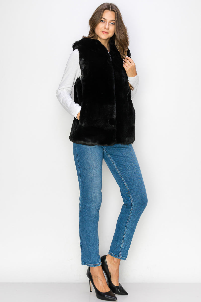 WV0038 Rabbit Fur Vest W/hood Zip Up (test Sample) | Burzip Inc #WV0038-1PC