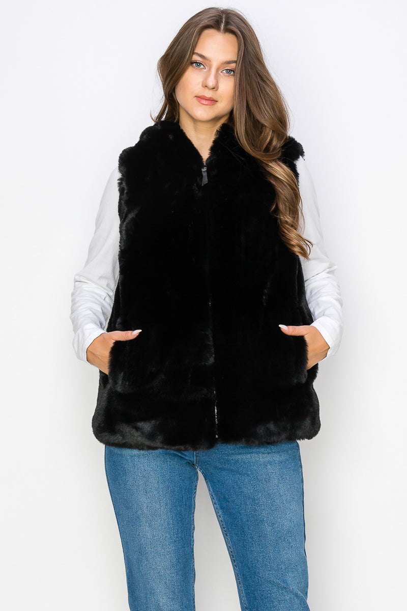 WV0038-PK4-RABBIT FUR VEST W/HOOD ZIP UP-$25(SMLXL:1111=4PCS)