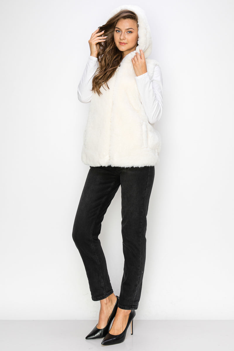 WV0038 Rabbit Fur Vest W/hood Zip Up (test Sample) | Burzip Inc #WV0038-1PC