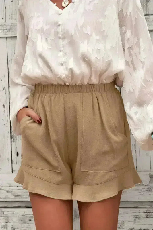 Khaki Flutter Shorts for Women - Summer Pocketed Linen Style