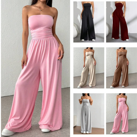 High-Waist Wide-Leg Pants & Tube Top Set – 6 Colors, S–2XL
