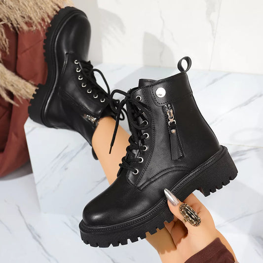 Round Toe Block Heels Boots with Mid-Heel Comfort