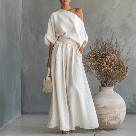 Cropped Off-Shoulder Top & Pants Two-Piece Set – 8 Colors, S–5XL