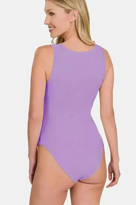 Microfiber Notched Neck Sleeveless Bodysuit - Femstylo