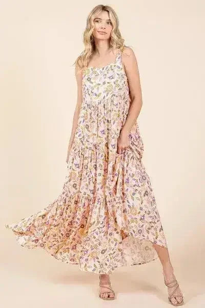 Sherbet Flower Print Sleeveless Empire Maxi Dress – femstylo