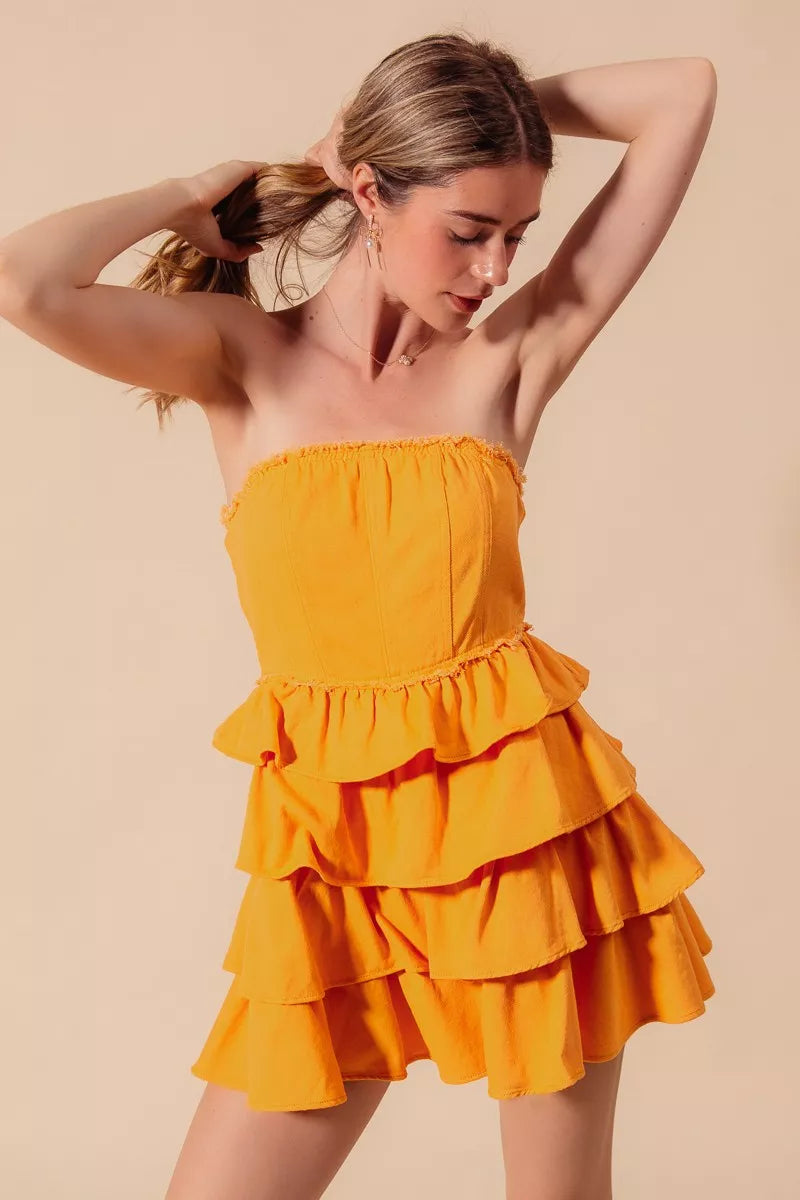 SO ME Strapless Ruffle Layered Game Day Cheer Up Dress