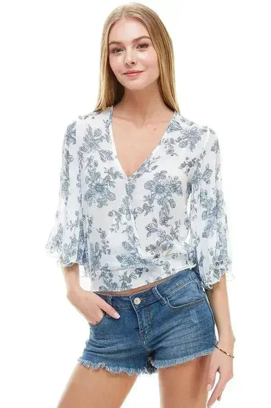 LONG SLEEVE SURPLICE FLORAL TOP | FEMSTYLO