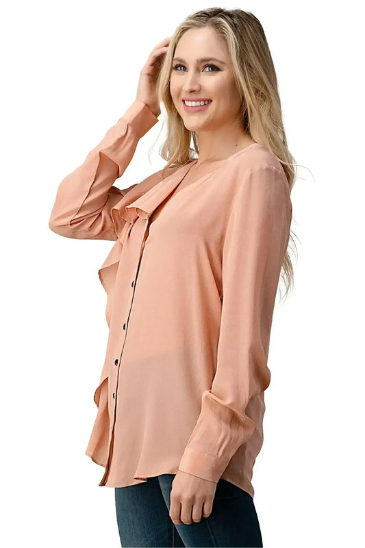 Silk Ruffle Blouse – Elegant Button-Up Shirt with Long Sleeves | Femstylo