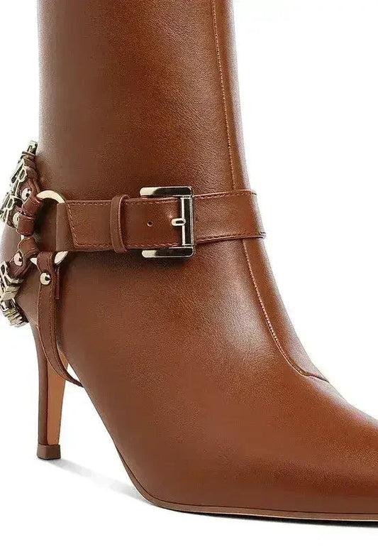Buckle Harness Stiletto Boots - 3" Heel | Femstylo