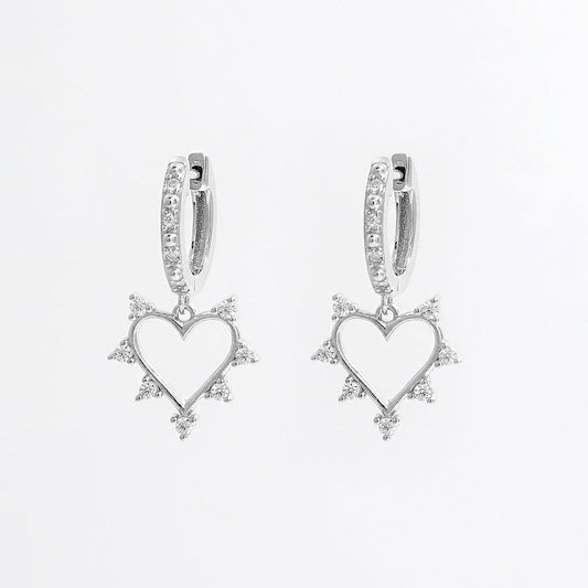 925 Sterling Silver Inlaid Zircon Heart Dangle Earrings