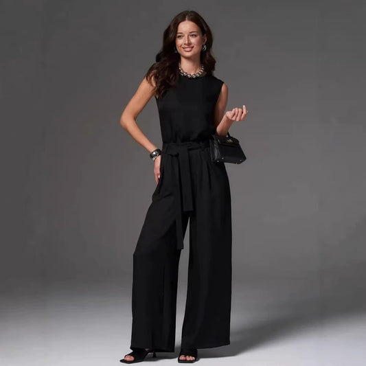 Sleeveless Cotton-Linen Wide-Leg Pants Set – 4 Colors, S–2XL