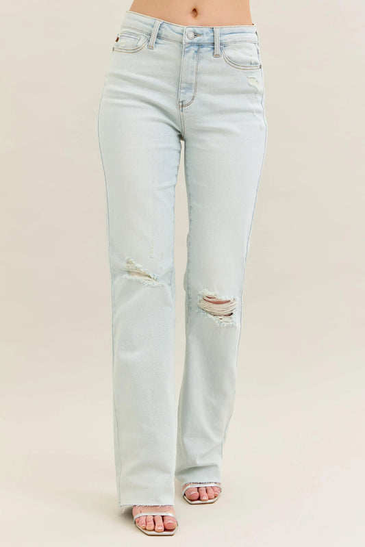 Judy Blue Full Size Destroy & Fray Hem Bootcut Jeans Plus Size