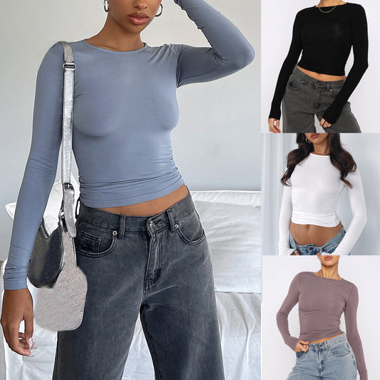 Slim Fit Long Sleeve Shirt | Women's Casual Crop Tops