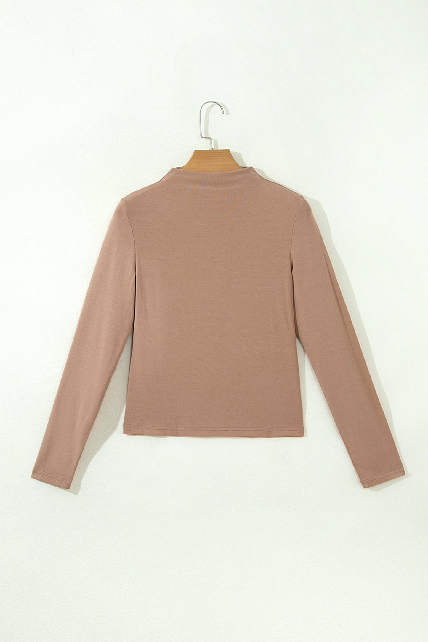 Straw Yellow Solid Color Ribbed High Neck Long Sleeve Sheath Top