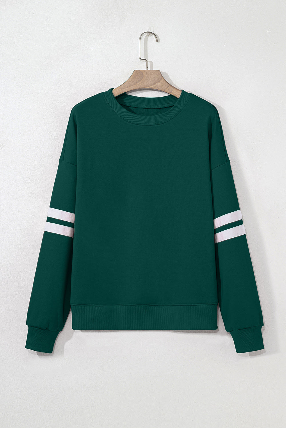 Fiery Red Preppy Striped Sleeve Loose Sweatshirt