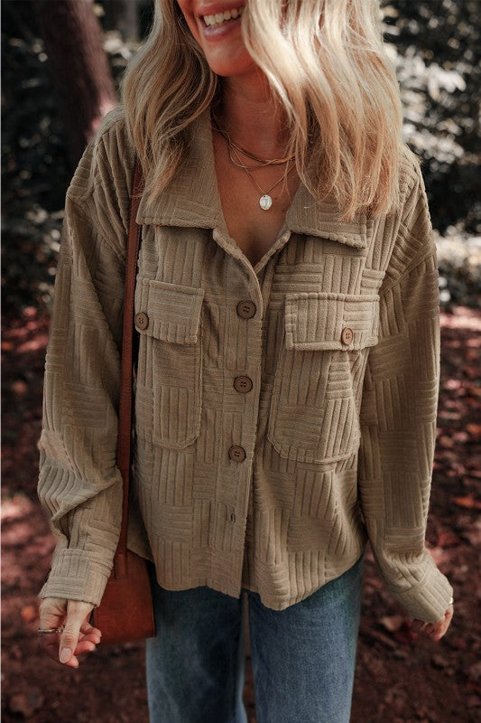 Textured Button-Up Chest Pocket Shacket