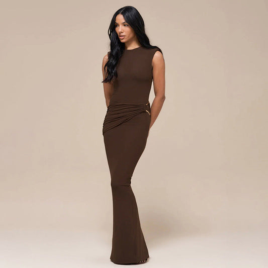 Sleeveless Bodycon Dress with Back Split – High Waist Sheath Dress