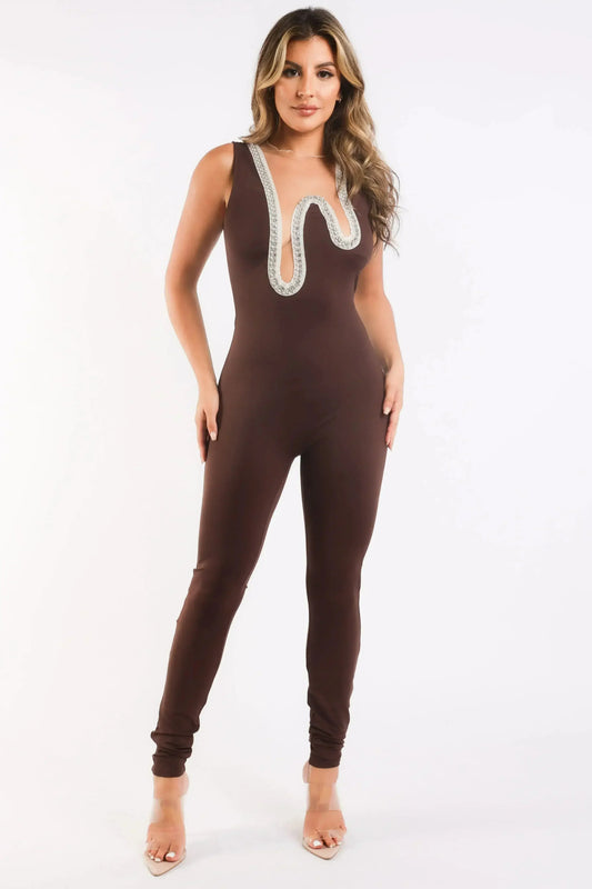 Glam Up Your Wardrobe with this Sexy Embellished Bodycon Jumpsuit