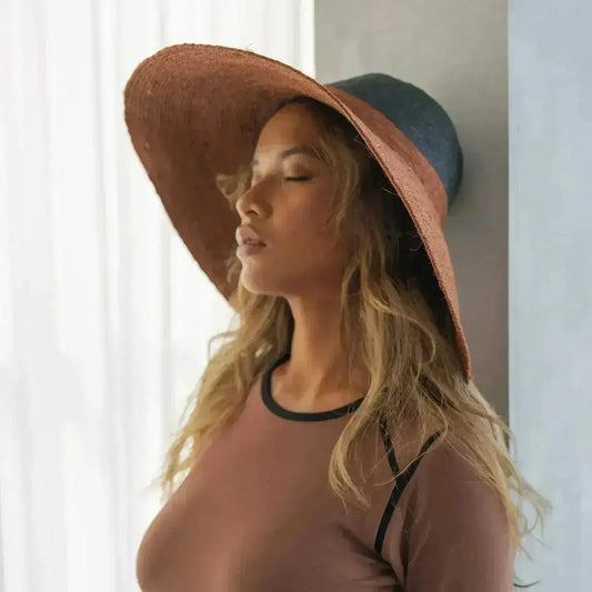 RIRI DUO Jute Straw Hat, in Burnt Sienna & Black