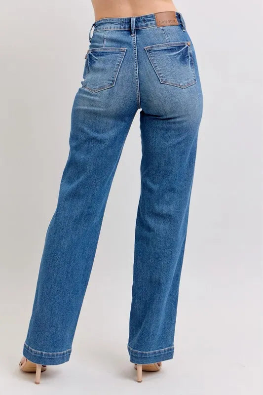 Judy Blue Full Size High Waist Contrast Thread Straight Plus Size