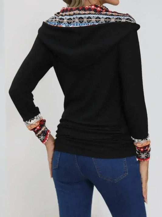 Printed Collared Neck Long Sleeve Blouse – Femstylo