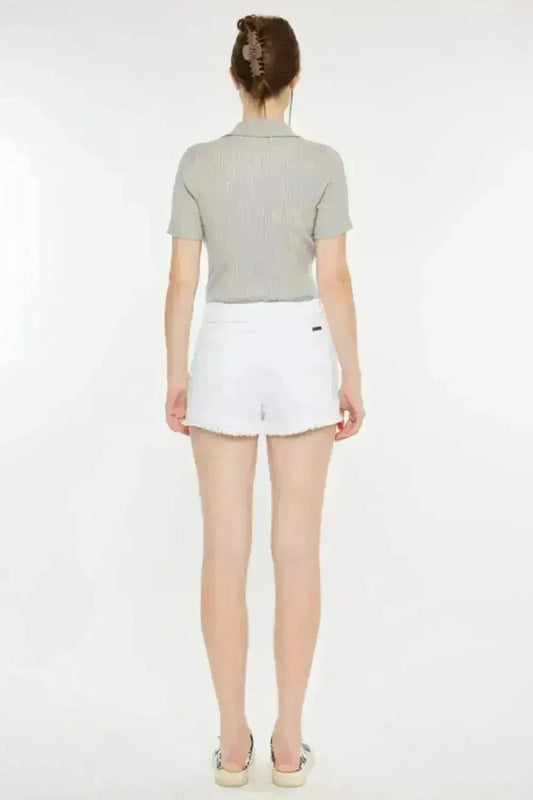 Kancan Raw Hem Distressed Denim Shorts - Vintage Wash Style | Femstylo