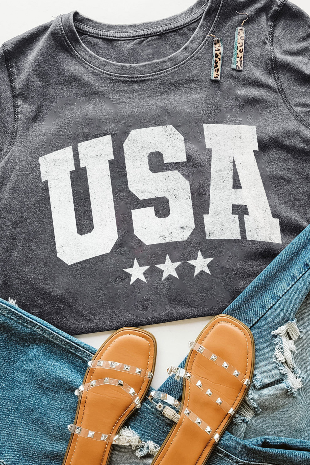 Gray USA Letter Crewneck Tee