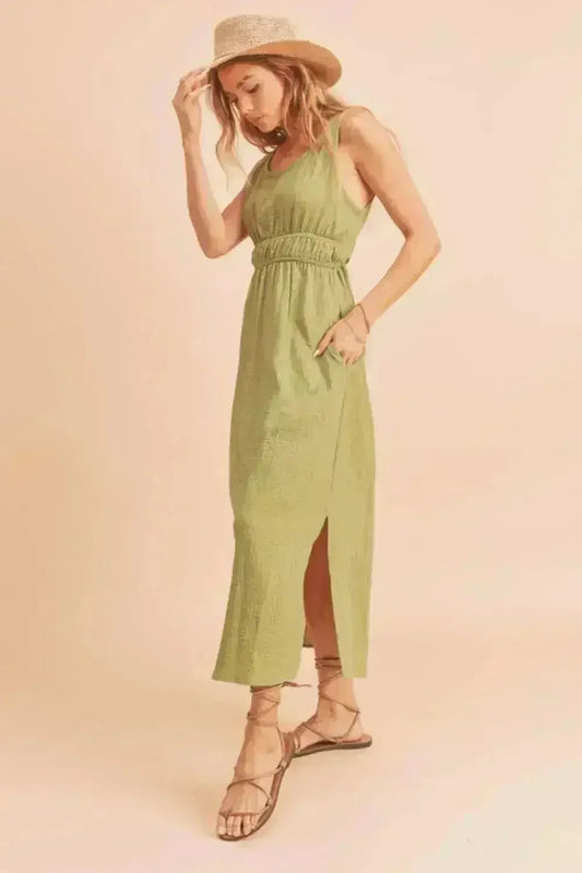 Sleeveless Side Slit Tank Dress | 100% Cotton Casual Dress - Femstylo