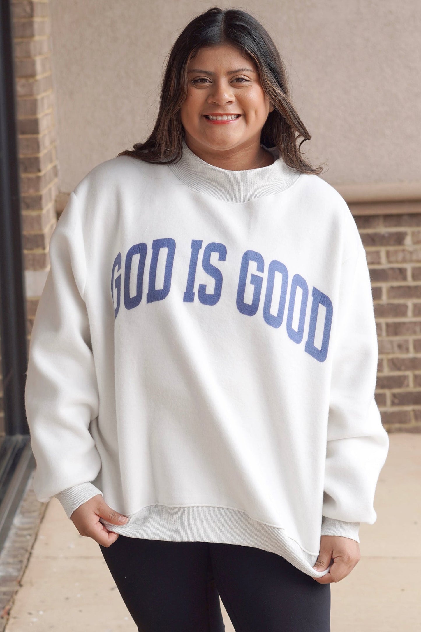 Yellow Jesus Slogan Stand Neck Long Sleeve Oversized Tunic Plus Size Sweatshirt