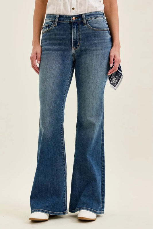 Judy Blue Mid Rise Jaqueline Flare with Triple Needle Back Pkts and Bandana Loop