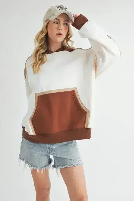 Color Block Hoodie - Kangaroo Pocket Sweatshirt | Femstylo