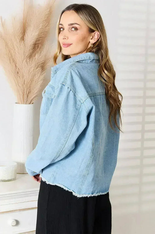 Raw Hem Denim Jacket - Dropped Shoulder Design | Femstylo