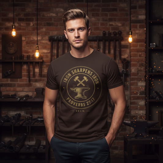 Iron Sharpens Iron Tee — Proverbs 27:17 | Faith Apparel for Men