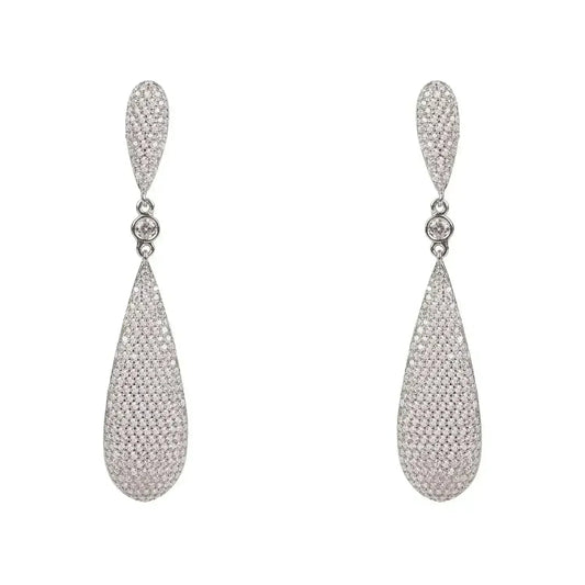 Coco Long Drop Earrings | Silver Zirconia Elegant Dangles - Femstylo