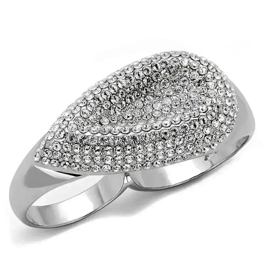 Rhodium-Plated Brass Ring – Dazzling Crystal Statement Piece