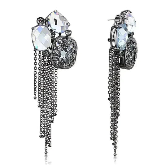 Cobalt Black Brass Earrings with AAA CZ LO4191 - Femstylo